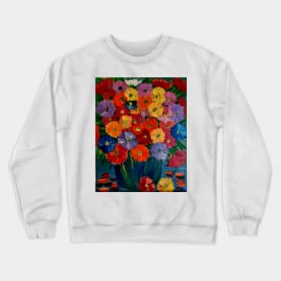 Beautiful  mixed flowers with metallic blue vase Crewneck Sweatshirt